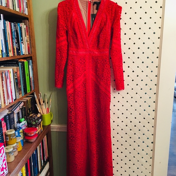 BCBG MaxAzria Red Mosaic Lace Dress - Picture 5 of 8